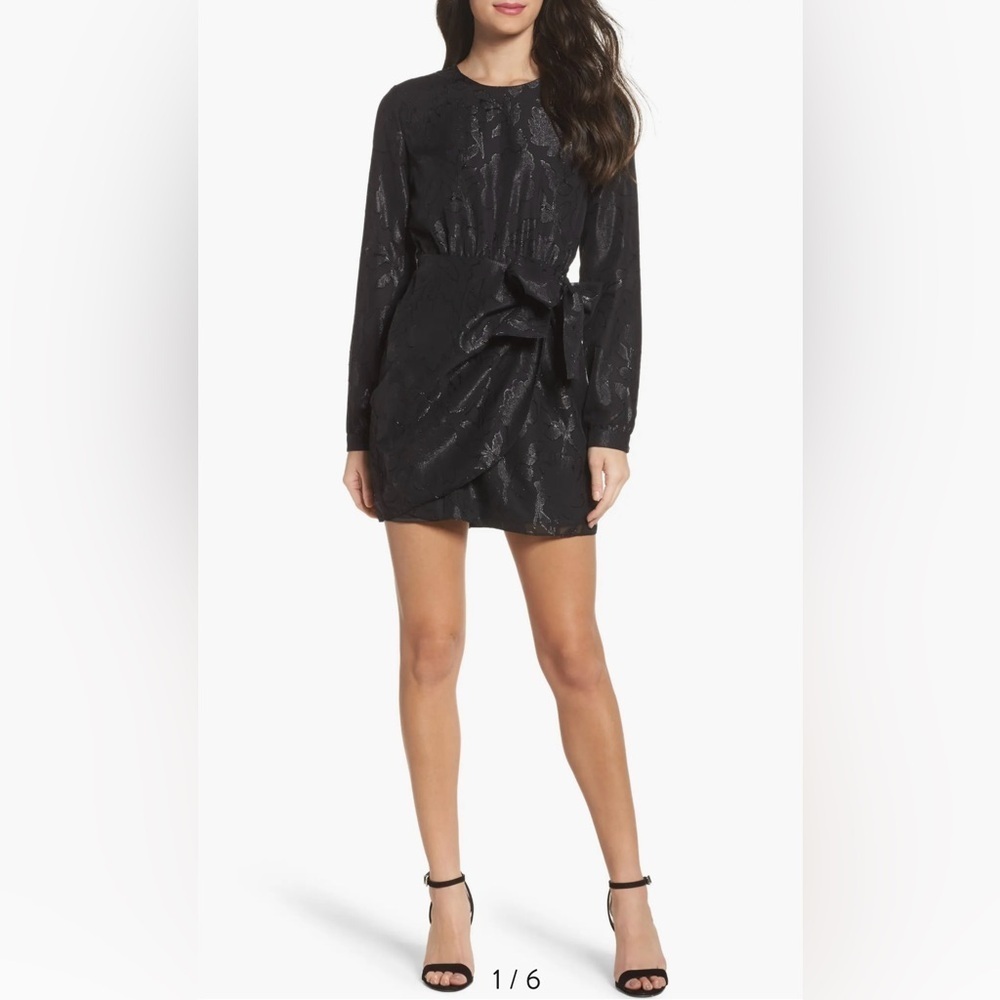 Revolve Bardot Ariela Metallic Sheer‎ Drape Faux WrapMini Dress Size 8/Medium